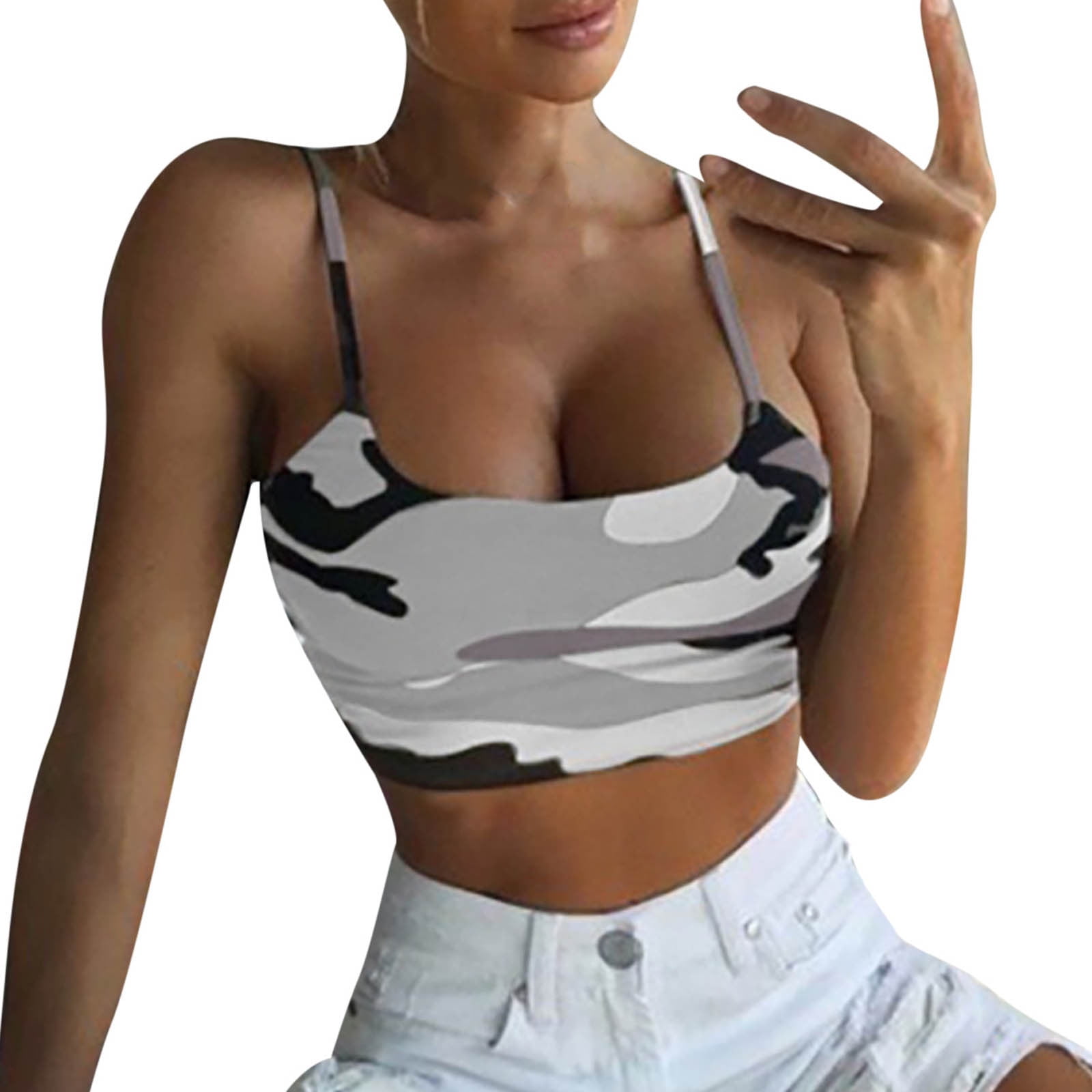 KIJBLAE Camisole Women's Fashion Crop Tank Tops Summer Shirts Teen Girls  Sexy Slim Cami Sleeveless Magic Claw Print Tube Top Vest for Women Strap  Close-fitting Tee Shirts Cozy Clothes Gray XXL 