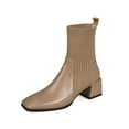 thumbnail image 1 of KIJBLAE Women's Fashion Pointed Toe Sock Boots Autumn Winter Stretch Fabric Concise Solid Color Office Ladies Shoes Chunky Heels Boots Khaki 35, 1 of 7