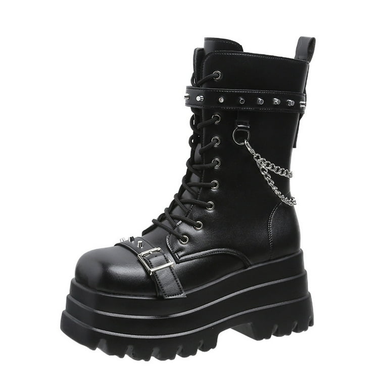 KIJBLAE Clearance 2024 Women's Punk Boots Platform Goth KIJBLAE Clearance 2024 Women's Punk Boots Platform Goth