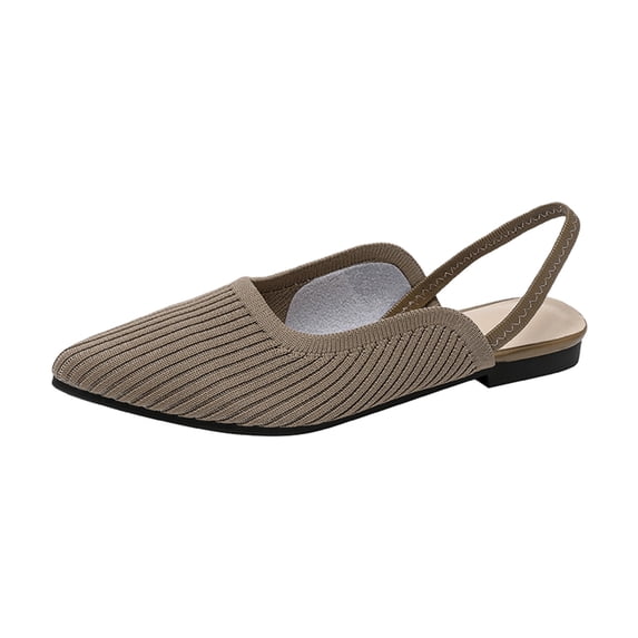 KIJBLAE Clearance 2024 Women's Summer Shoes Flat Sandals Solid Slip-On Pointed Toe Slingback Flats Ladies Beach Shoes Knitted Breathable Hollow out Loafers Mules Khaki 39
