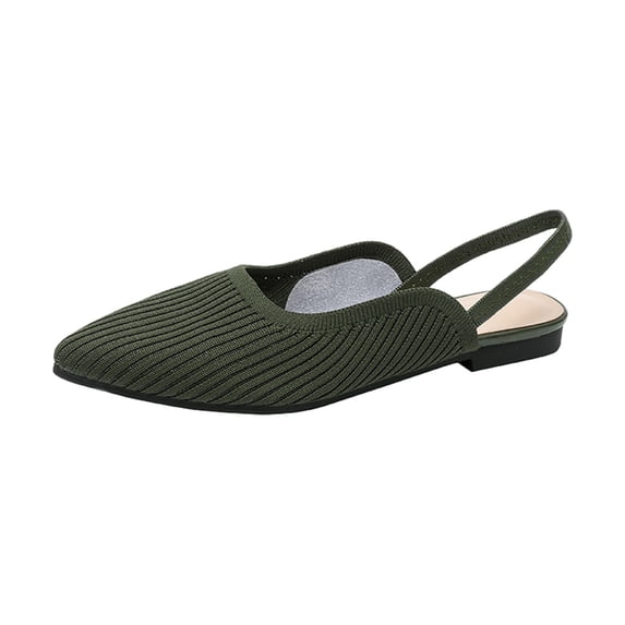 KIJBLAE Clearance 2024 Women's Summer Shoes Flat Sandals Solid Slip-On Pointed Toe Slingback Flats Ladies Beach Shoes Knitted Breathable Hollow out Loafers Mules Green 35