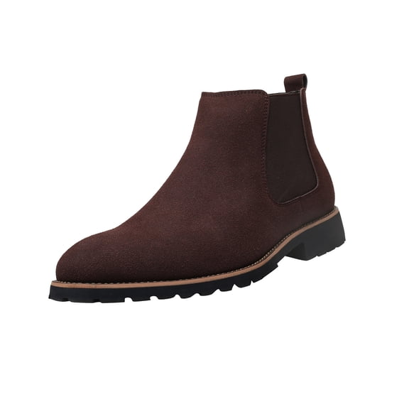 KIJBLAE Chelsea Boots For Women Round Toe Faux Leather Wearable Non Anti-slip Waterproof Casual Work Slip On Booties Brown 43
