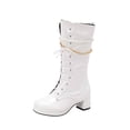 thumbnail image 1 of KIJBLAE Knee High Boots for Women Mid Calf Boots Chunky Block Heels Buckle Lace Up Boots Stylish Fall Winter Shoes White 39, 1 of 9