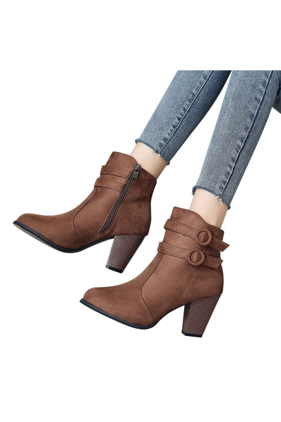 Women's Ankle Boots Closed Toe Stacked Heel Booties Shoes Thick Heel Mid Heeled Dress Short Boots Shoes Brown 41