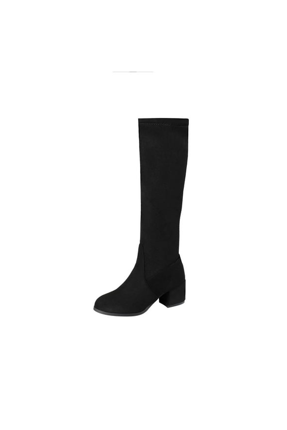 Women's Over The Knee Boots Block Heel Suede Knee High Boots Winter Warm Boots Stretch Mid Calf Boots Fashion Boots Comfortable Stylish Boots Black 41