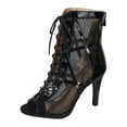 thumbnail image 1 of KIJBLAE Women's Mesh Lace Up Peep Toe Stilettos Heel Ankle Boots High Heel Party Dress Booties Elegant Open Toe Shoes Black 37, 1 of 9