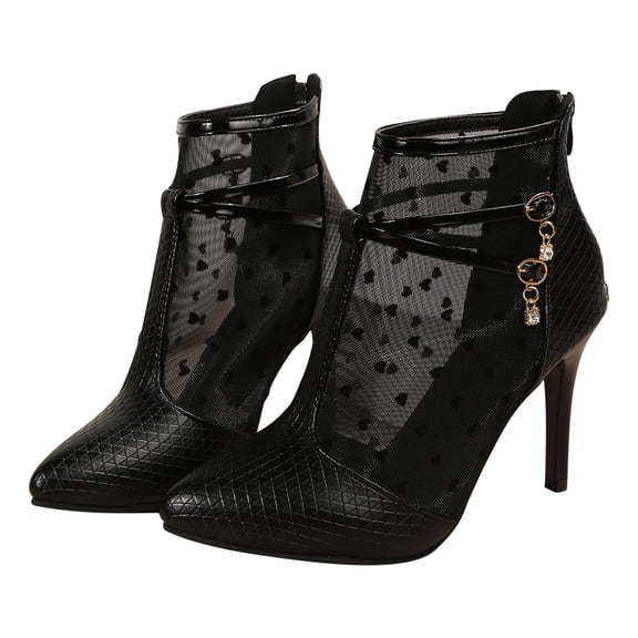 KIJBLAE Women's Mesh Stilettos Ankle Boots Pointed Toe Lace Up High Heels Party Wedding Dress Shoes Elegant Comfortable Breathable Fashion Shoes Black 42