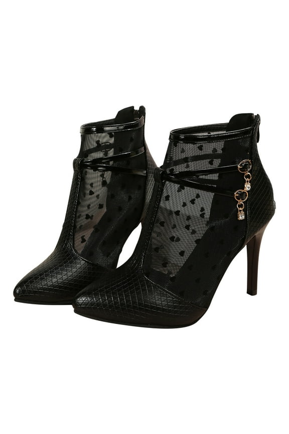 Women's Mesh Stilettos Ankle Boots Pointed Toe Lace Up High Heels Party Wedding Dress Shoes Elegant Comfortable Breathable Fashion Shoes Black 42