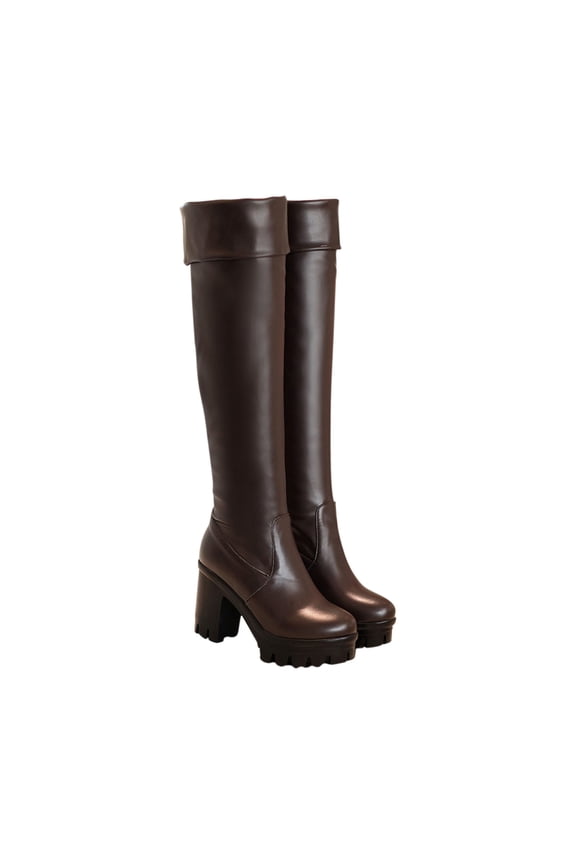 Women's Over The Knee Boots Chunky Heel Boots Faux Leather Thigh High Boots Winter Boots Brown 41