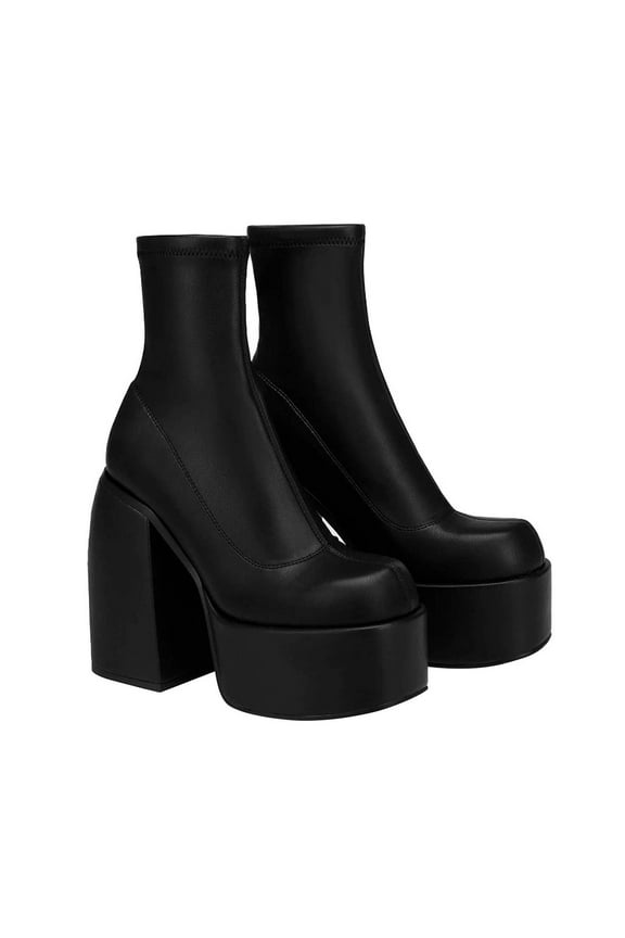 Women's Ankle Boots Square Toe Side Zipper Chunky Block Heel Mid Calf Low Heeled Short Booties Black 38
