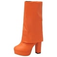 thumbnail image 1 of KIJBLAE Women's Boots Fold Over Ankle Boots High Heel Chunky Heel Zipper Back Booties Faux Leather Party Dress Boots Orange 36, 1 of 9