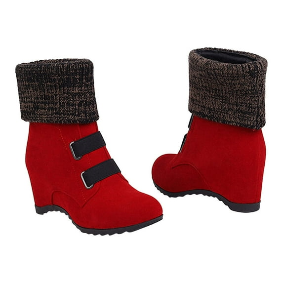 KIJBLAE Women's Slip-on Booties Vintage Wedge Heel Ankle Boots Elastic Short Boots Winter Fleece Cotton Shoes Flat Sock Boots Elegant Party Booties Red 36