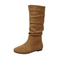 thumbnail image 1 of KIJBLAE Women's Slouch Boots Suede Knee High Flat Boots Comfortable Pull on Mid Calf Boots Fashion Fall Winter Boots Coffee 42, 1 of 5