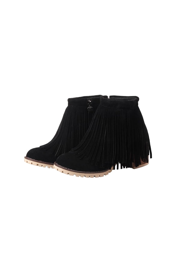 Women's Suede Fringe Ankle Boots Zipper Closure Booties Comfortable Wedge Heel Fashion Fall Winter Fringe Boots Black 36