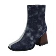 thumbnail image 1 of KIJBLAE Women's Trendy Snakeskin Pattern Ankle Boots Fashion Block Heel Square Toe Chunky High Heel Zipper Boots Fall Winter Shoes Blue 35, 1 of 4