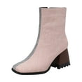 thumbnail image 1 of KIJBLAE Women's Trendy Snakeskin Pattern Ankle Boots Fashion Block Heel Square Toe Chunky High Heel Zipper Boots Fall Winter Shoes Pink 42, 1 of 5