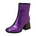 thumbnail image 1 of KIJBLAE Women's Trendy Snakeskin Pattern Ankle Boots Fashion Block Heel Square Toe Chunky High Heel Zipper Boots Fall Winter Shoes Purple 35, 1 of 4