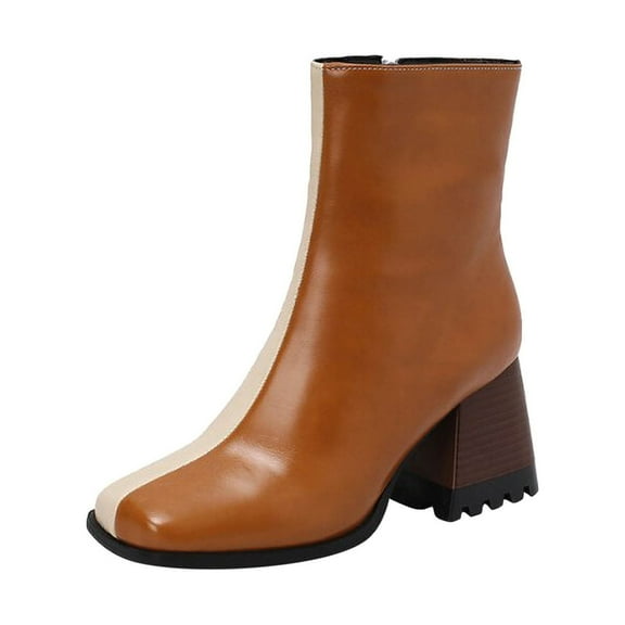 KIJBLAE Women's Trendy Snakeskin Pattern Ankle Boots Fashion Block Heel Square Toe Chunky High Heel Zipper Boots Fall Winter Shoes White 35