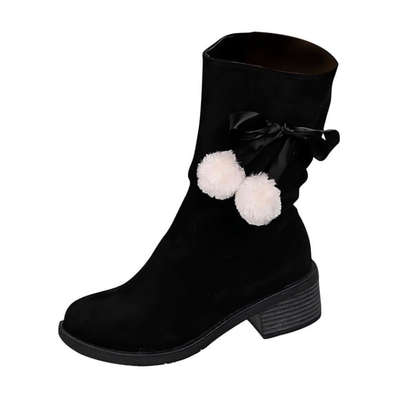 KIJBLAE Women's Winter Boots Suede Ankle Booties Low Heel Bowknot Warm Shoes Comfortable Fashionable Boots Black 43