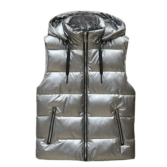 KIJBLAE Clothing And Shiny Down Cotton Waist Vest Fall Jacket for WoMen's Warm Caot for Winter (Gray,XXXXXL )