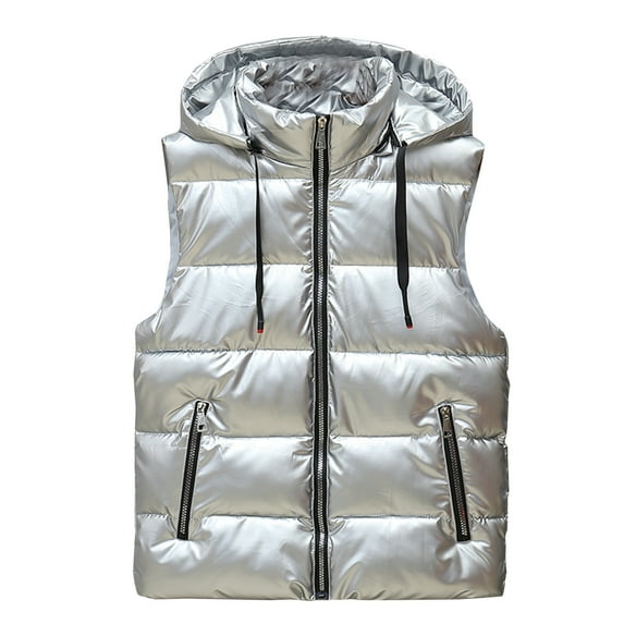 KIJBLAE Clothing Clearance And Shiny Down Cotton Waist Vest Fall Jacket for WoMen's Warm Caot for Winter (Silver,L )