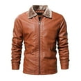 thumbnail image 1 of KIJBLAE Clothing Clearance Leather Jacket Men's Warm Caot for Winter Shearling Bomber Jacket Stand Collar Fleece Lined Zip-Up Leather Jacket (Yellow,XXL ), 1 of 9