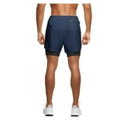 KIJBLAE Clothing Clearance Men's 2-in-1 Workout Running 7" Lightweight Gym Yoga Training Sport Short Pants with Compression Liner for Summer Beach（Navy L)