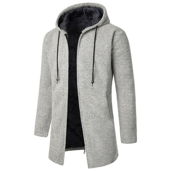 KIJBLAE Clothing Clearance Men's Warm Caot for Winter Wool Jacket Lined Thicked Overs Casual Medium Long Plush Fleece Hooded s(Gray,L )