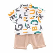 KIJBLAE Clothing Clearance Savings ! 2023 TUOBARR Toddler Boy Clothes,Toddler Kids Baby Boy Casual Letter Print Short-sleeved Clothes Set for Summer Beach（White 3-4 Years)