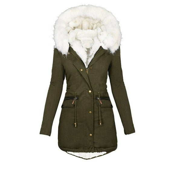 KIJBLAE Discount Fall Winter Coat for Women Thick Sherpa Fleece Lined Parka Winter Coat Long Pea Coat Outerwear Army Green XL