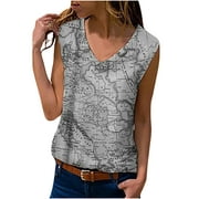 KIJBLAE Discount Sexy Slim Camisole V Neck Shirts for Teen Girls Tee Tops Cozy Clothing Map Graphic Tee Casual Womens Summer Sleeveless Vest Tank Tops for Women Gray L