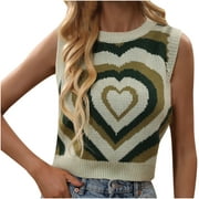 KIJBLAE Discount Tank Tops for Women Cozy Clothing Shirts for Teen Girls Casual Womens Summer Sleeveless Vest Knitting Tee Tops Sexy Slim Camisole Heart Graphic Tee Green M