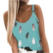 KIJBLAE Discount Tank Tops for Women Shirts for Teen Girls Cozy Clothing Leaves Graphic Tee Casual Womens Summer Sleeveless Vest Backless Tee Tops Sexy Slim Camisole Blue XL