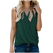 KIJBLAE Discount Tee Tops Cozy Clothing Womens Summer Sleeveless Vest Sexy Slim Camisole Solid Tee Casual Tank Tops for Women V Neck Shirts for Teen Girls Green XL