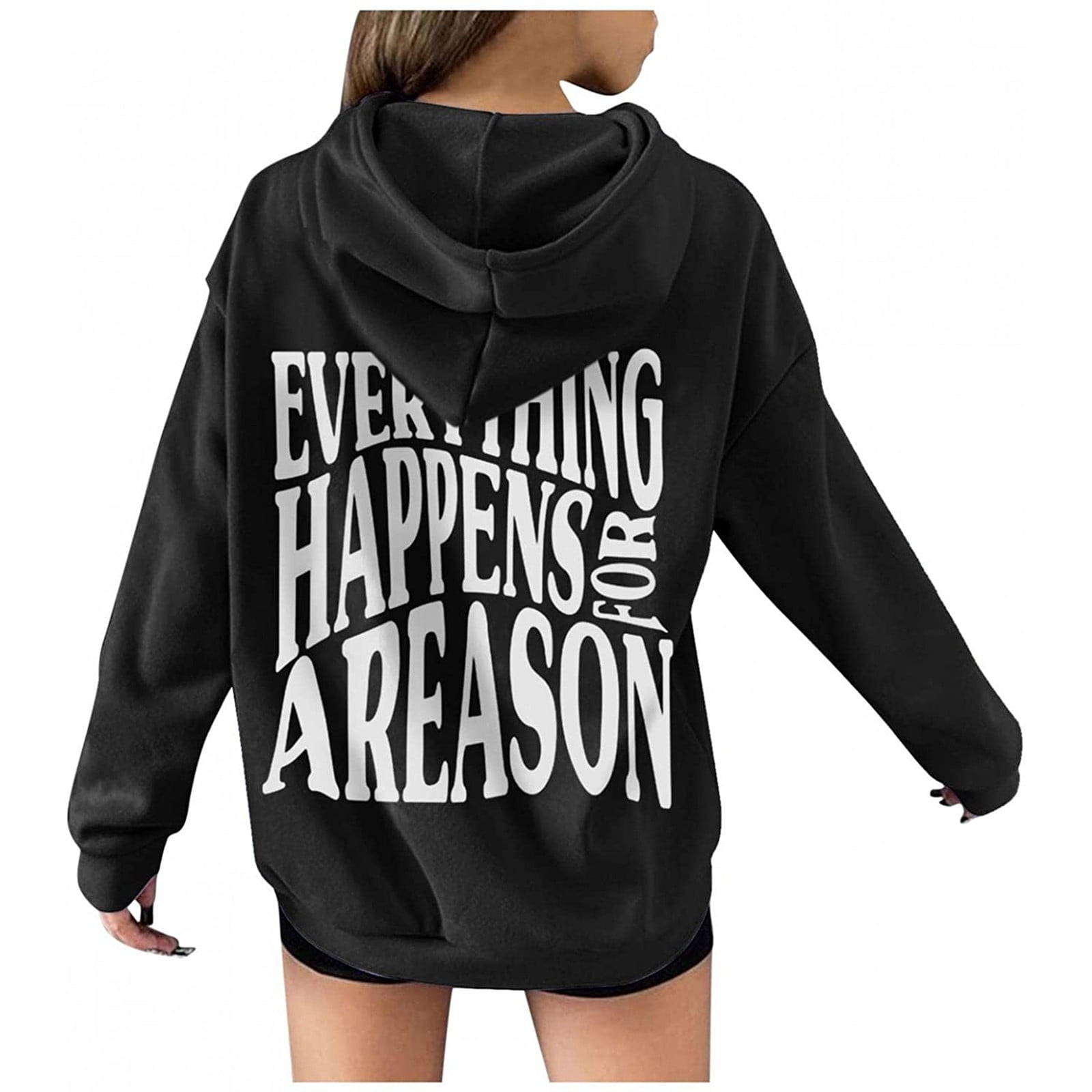 KIJBLAE Discount Women's Fashion Sweatshirt Drop Shoulder Drawstring  Pullover Tops Back Letter Print Casual Comfy Womens Pocket Hoodie Sweatshirt  Trendy Clothes for Women Black L - Walmart.com