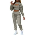thumbnail image 1 of KIJBLAE Discount Women's Solid Color Sling Vest Sweatshirt High Waist Pack Hip Straight With Pocket Pants Three-piece Suit Gray XXL, 1 of 8