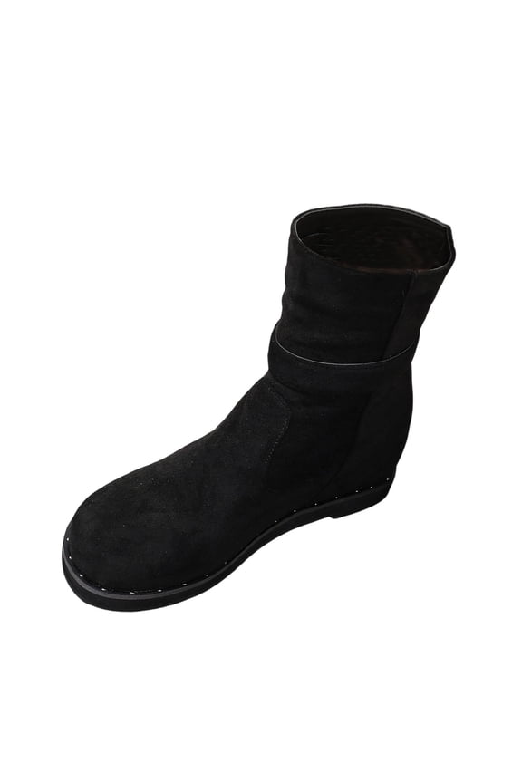 Fashion Ruched Slouch Low Heel Mid Calf Boots for Women, Pointed Toe Solid Slip On Retro Winter Casual Footwear Black 43