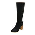 thumbnail image 1 of KIJBLAE Flash Deals Women's Knee High Boots Fashion Suede Block Heel Round Toe Over The Knee Boots Chunky Heel Fall Winter Boots Black 42, 1 of 6