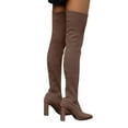 thumbnail image 1 of KIJBLAE Flash Deals Women's Thigh High Boots Over-the-Knee Boots Stretchy Knit Pointy Toe Knee High Boots Black Suede Platform Boots Brown 35, 1 of 5