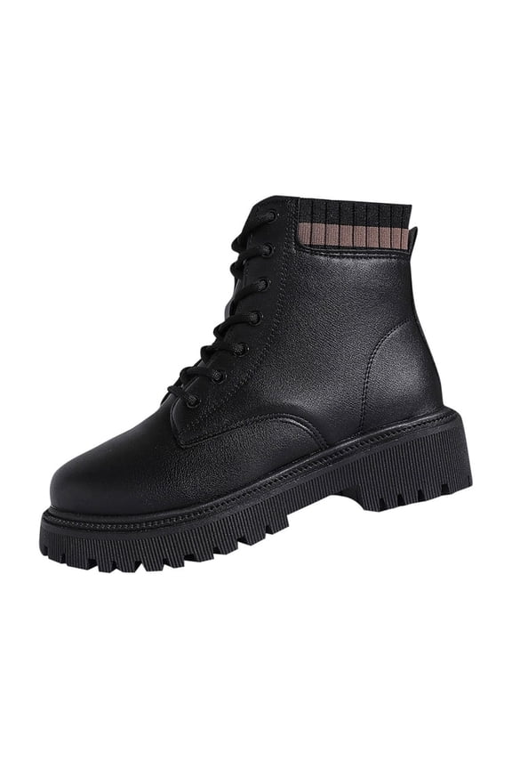 Front Lace Up Hidden Lift Platform Low Heel Ankle Boots for Women, Round Toe Chunky Block Heel Solid Retro Fall Footwear Brown 36