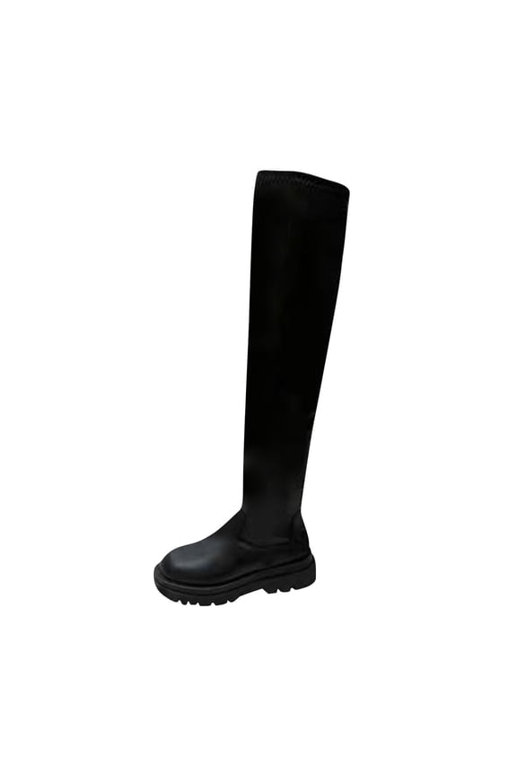 Hidden Lift Platform Over The Knee Riding Tall Boots for Women, Stretch Slim Fit Solid Chunky Block Heel Fall Daily Booties Black 35