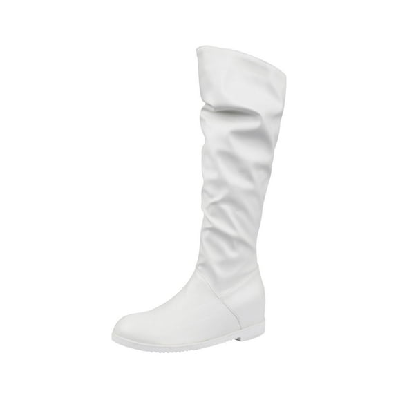 KIJBLAE Knee High Boots for Women Fashion Chunky Heel Rounded Toe Womens Knee High Boots Side Zipper Tall Boots White 43