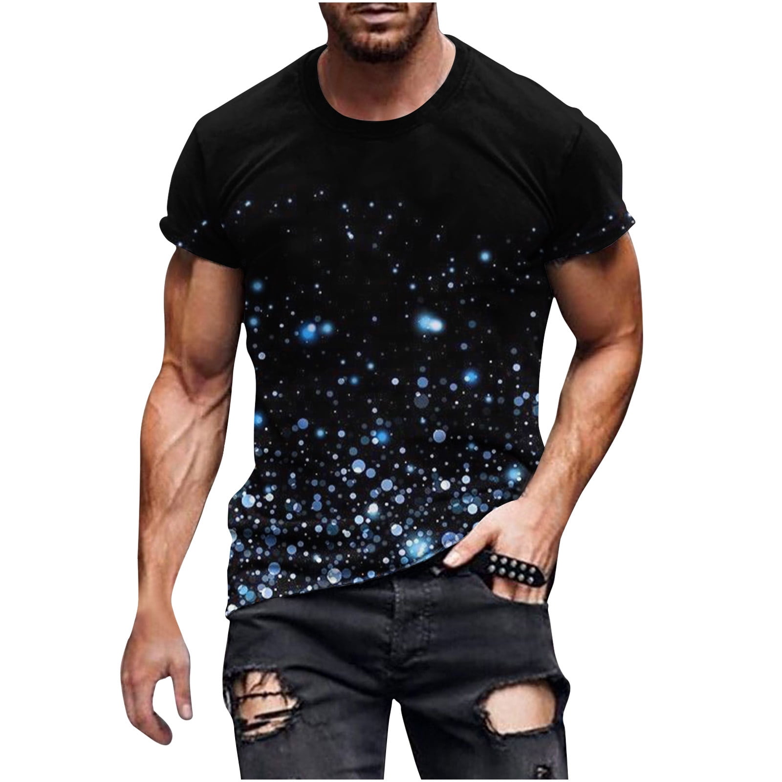 KIJBLAE Men Active Athletic Top Sports Daily Shirt Summer Fashion Trendy  Beach 2023 Crew Neck Shirts Plus Size Tees Workout Short Sleeve Tops Sky  Beam