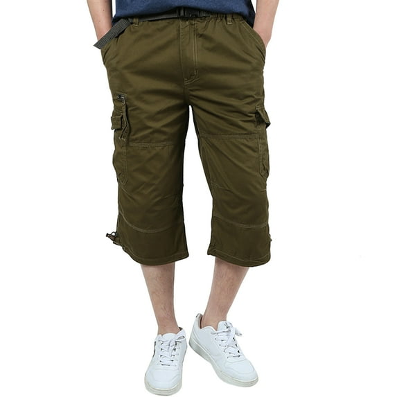 KIJBLAE Men's Calf-Length Pants Soft Relaxed Fit Casual Wear Elastic Waist Solid Color Fashion Cozy Daily Trousers Comfy Lounge Casual Capris with Pocket Brown XXL