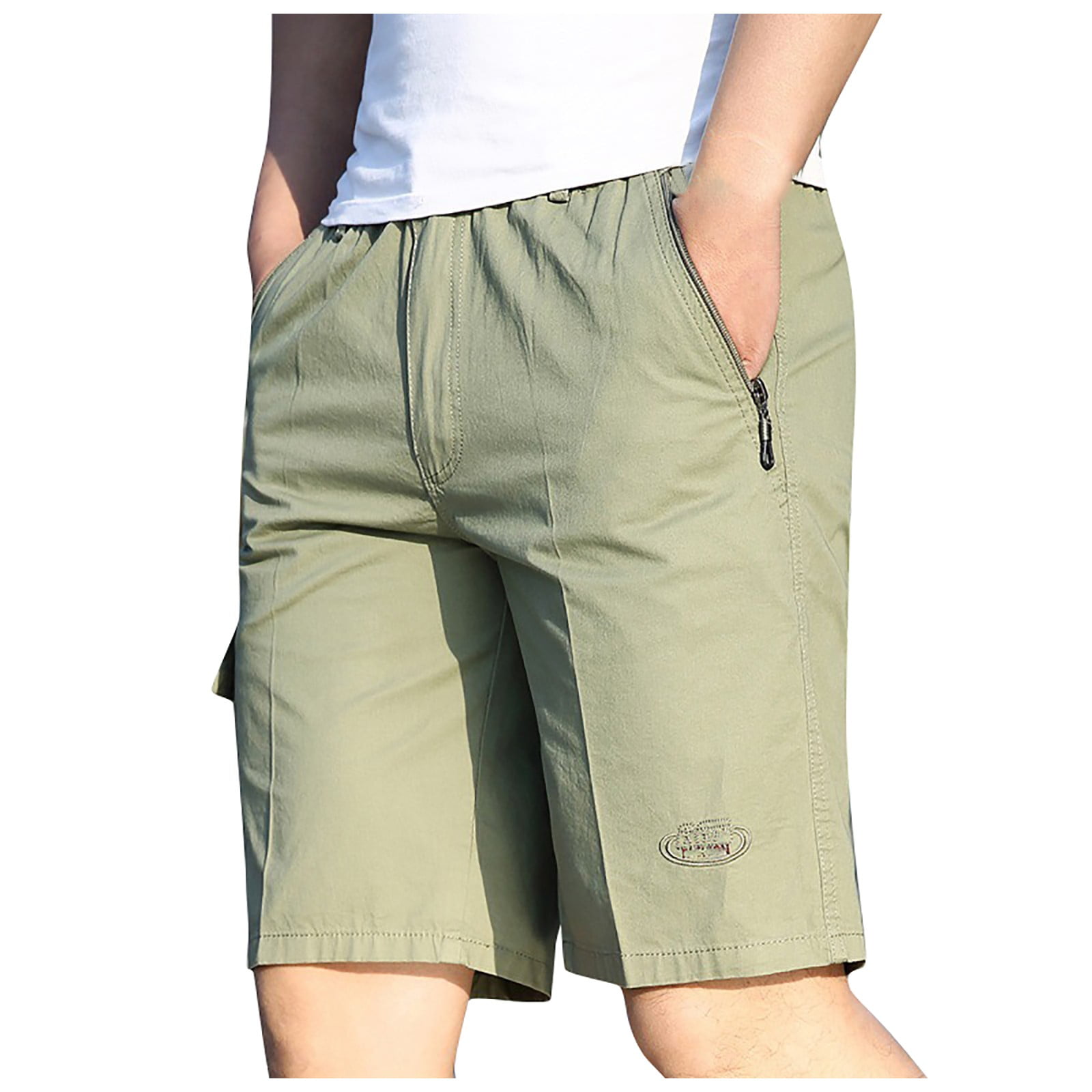 KIJBLAE Men's Short Pants Elastic Waist Comfy Lounge Casual Soft Zipper  Outdoors Pocket Solid Color Fashion Cozy Daily Trousers Half Shorts Pants