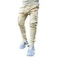 thumbnail image 1 of KIJBLAE Men's Straight Leg Pants Solid Color Elastic Waist Soft Pockets Relaxed Fashion Cozy Daily Trousers Comfy Lounge Casual Full Length Pants Beige L, 1 of 5