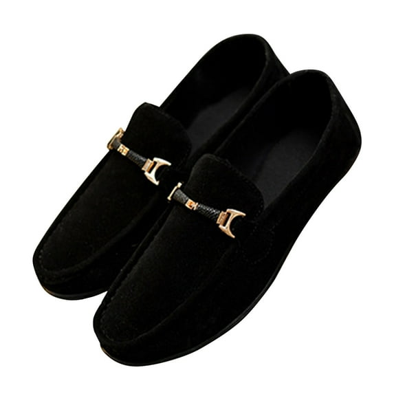 KIJBLAE Men's Suede Loafers Slip On Shoes Comfort Buckle Dress Flats Breathable Driving Moccasins Black 40