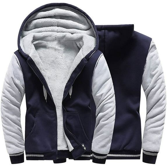 KIJBLAE Men's Thick Winter Coat Workout Fleece Hoodie Jackets Full Zip Wool Warm Thick Warm Coats with Pockets Navy L