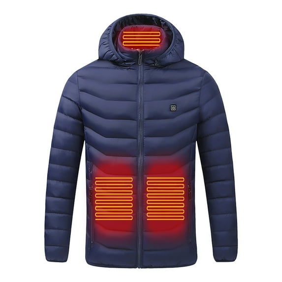 KIJBLAE Mens Heated Jacket Fashion Long Sleeve Tops T-Shirt Vest Autumn Charging Via Heated Winter Coat Blue XXXL
