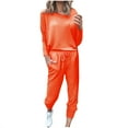 thumbnail image 1 of KIJBLAE Pajama Set Womens Long Sleeve Sleepwear Pullover Top and Pants Cozy Loungewear Soft Pjs Lounge Set&nbsp; Orange S, 1 of 5
